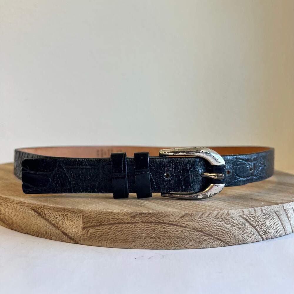 Garuglieri Italian Made Black Genuine Leather Silver Buckle Belt Size Medium